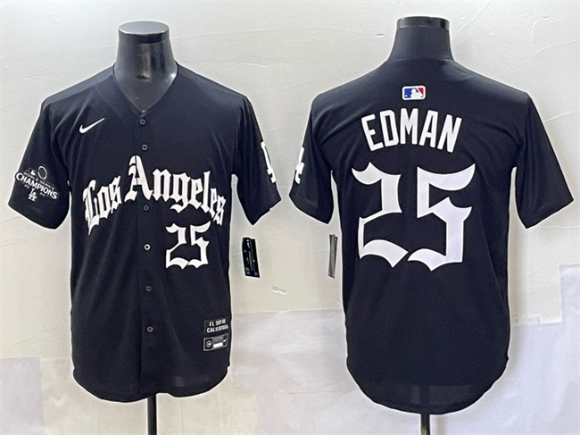 Men's Black Los Angeles Dodgers #25 Tommy Edman Mexico 2025 LA Gothic Style With 2024 World Series Champions Patch Vapor Premier Limited Stitched Baseball Jersey